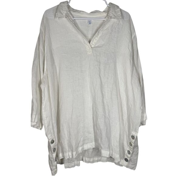 Sigrid Olsen 100% Linen White Popover Top Sz 3X V Neck Breathable Lightweight - Picture 1 of 8